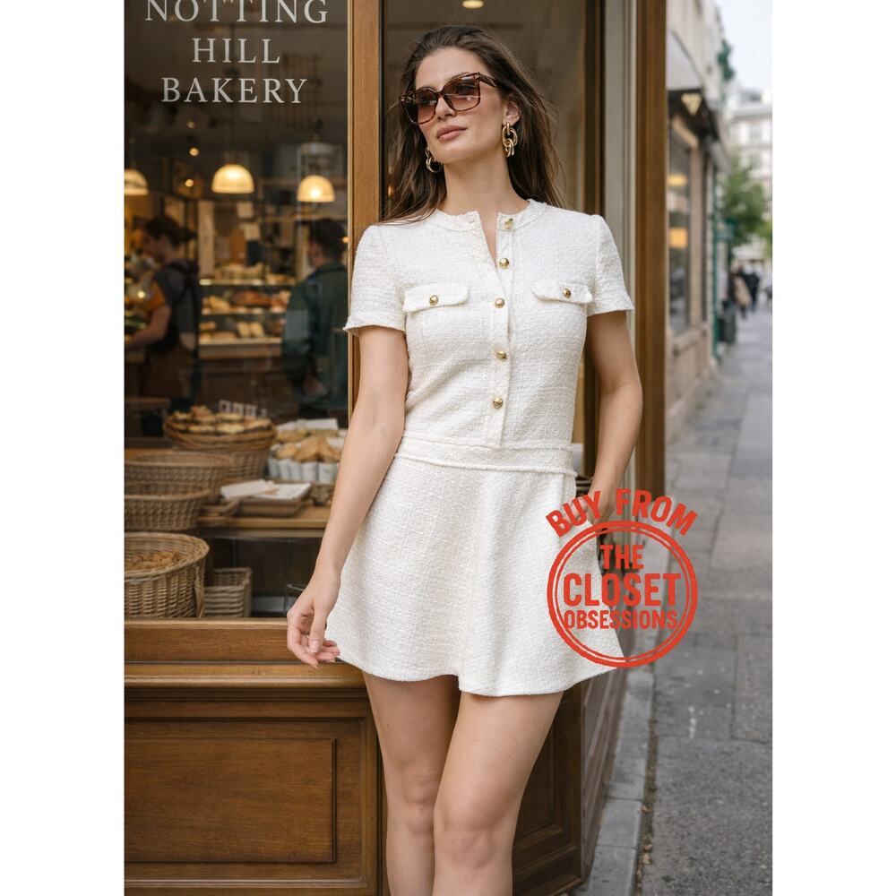 ZARA Cream Tweed A-Line Mini Dress NWT Old Money Size M - Picture 5 of 16